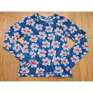 Hanna Andersson Girls Mixie Rashguard Long Sleeve Blue Daisy Size 12 | 150 cm